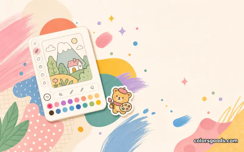 Coloring a night scene on a phone with a warm lamp glow as the light source