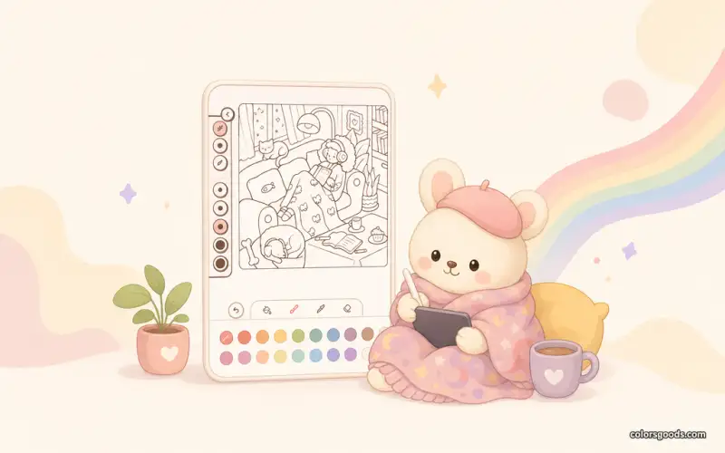 Zooming into a coloring page on a phone to color carefully inside the lines
